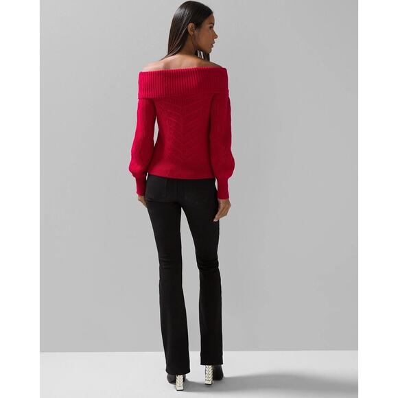 Off-Shoulder Red Sweater - Picture 2 of 14